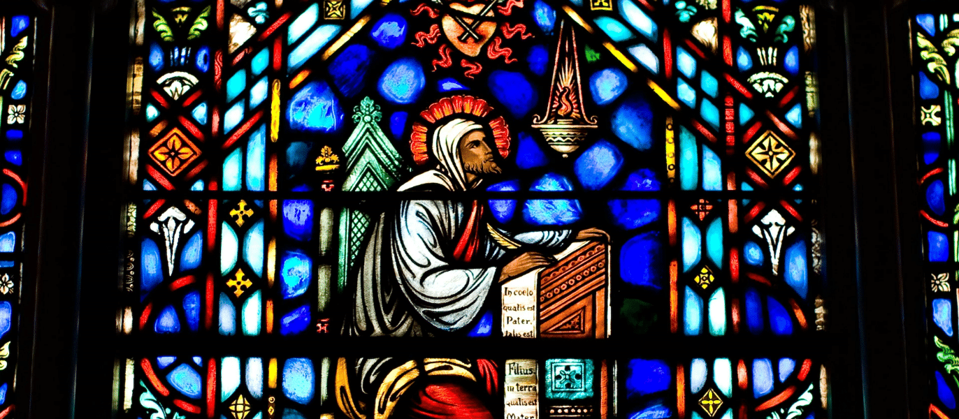 Saint Augustine on a stained glass window