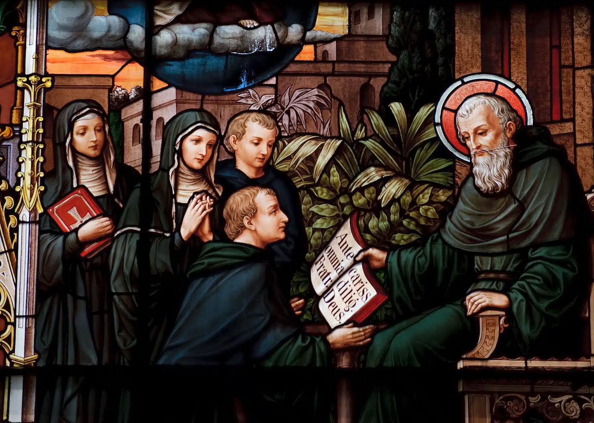 Painting of St. Augustine sharing his Rule with a group of people