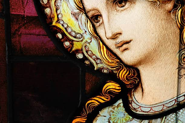 Stained glass window of Mary